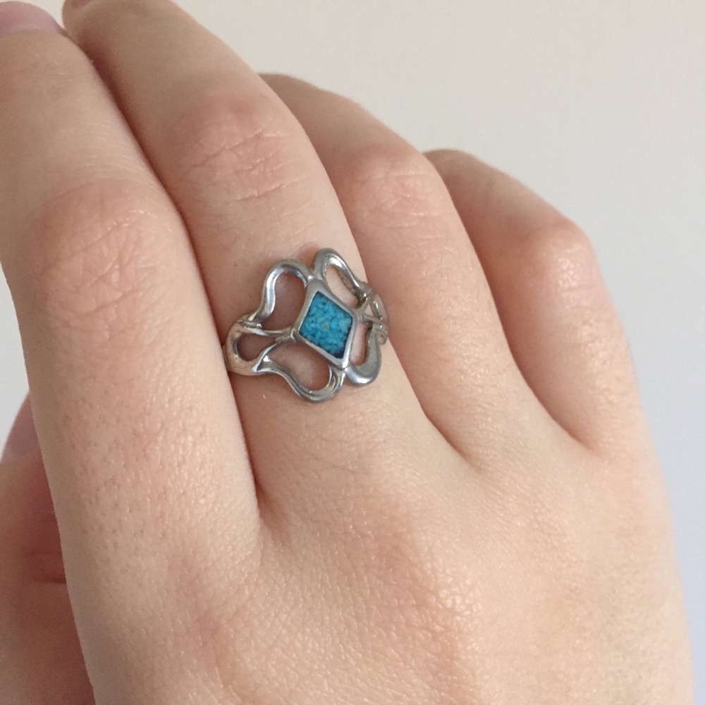 Vintage 1970 Turquoise Diamond Ring